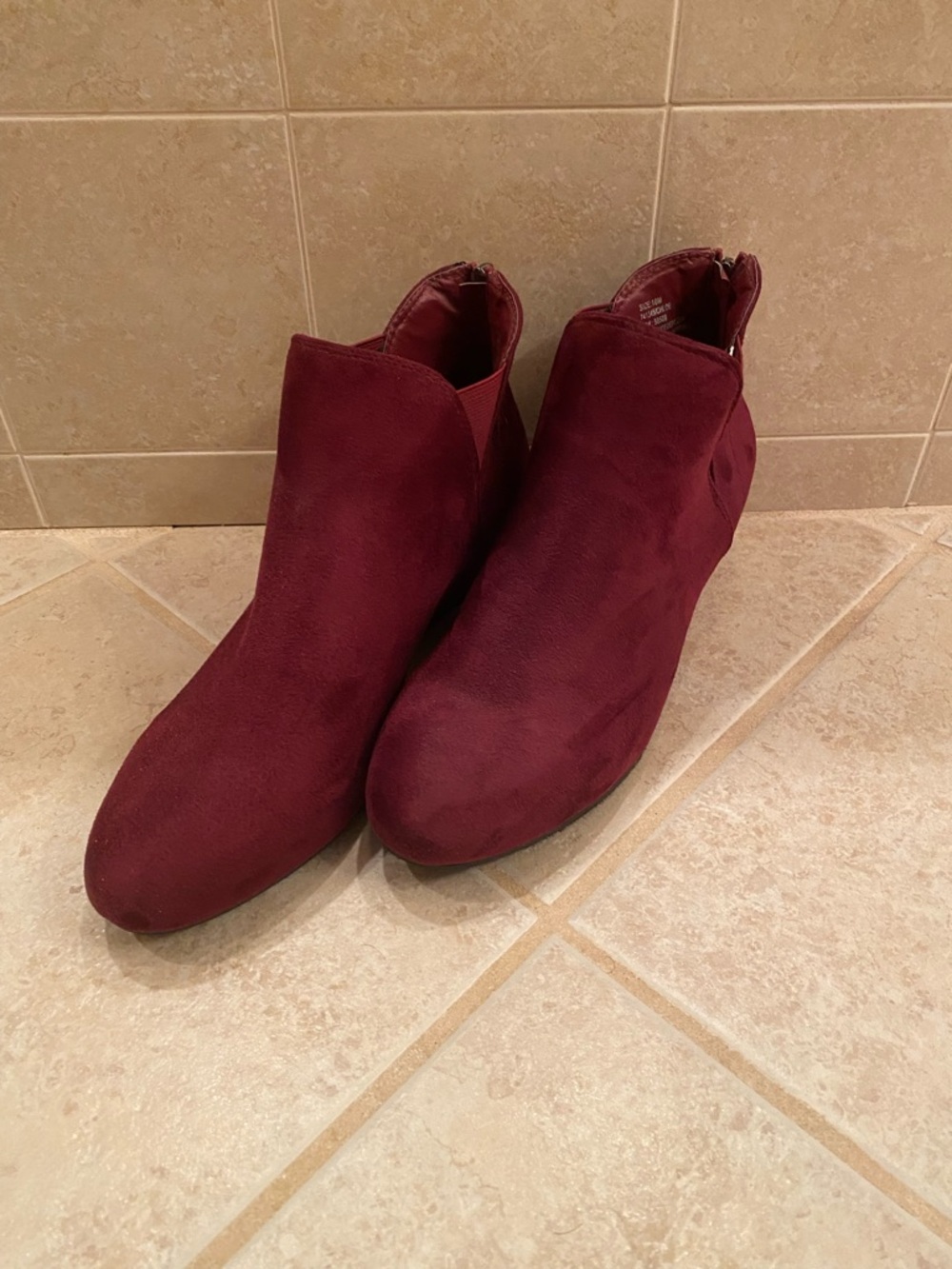 Women's Burgundy Suede Ankle Booties with Side Zip
